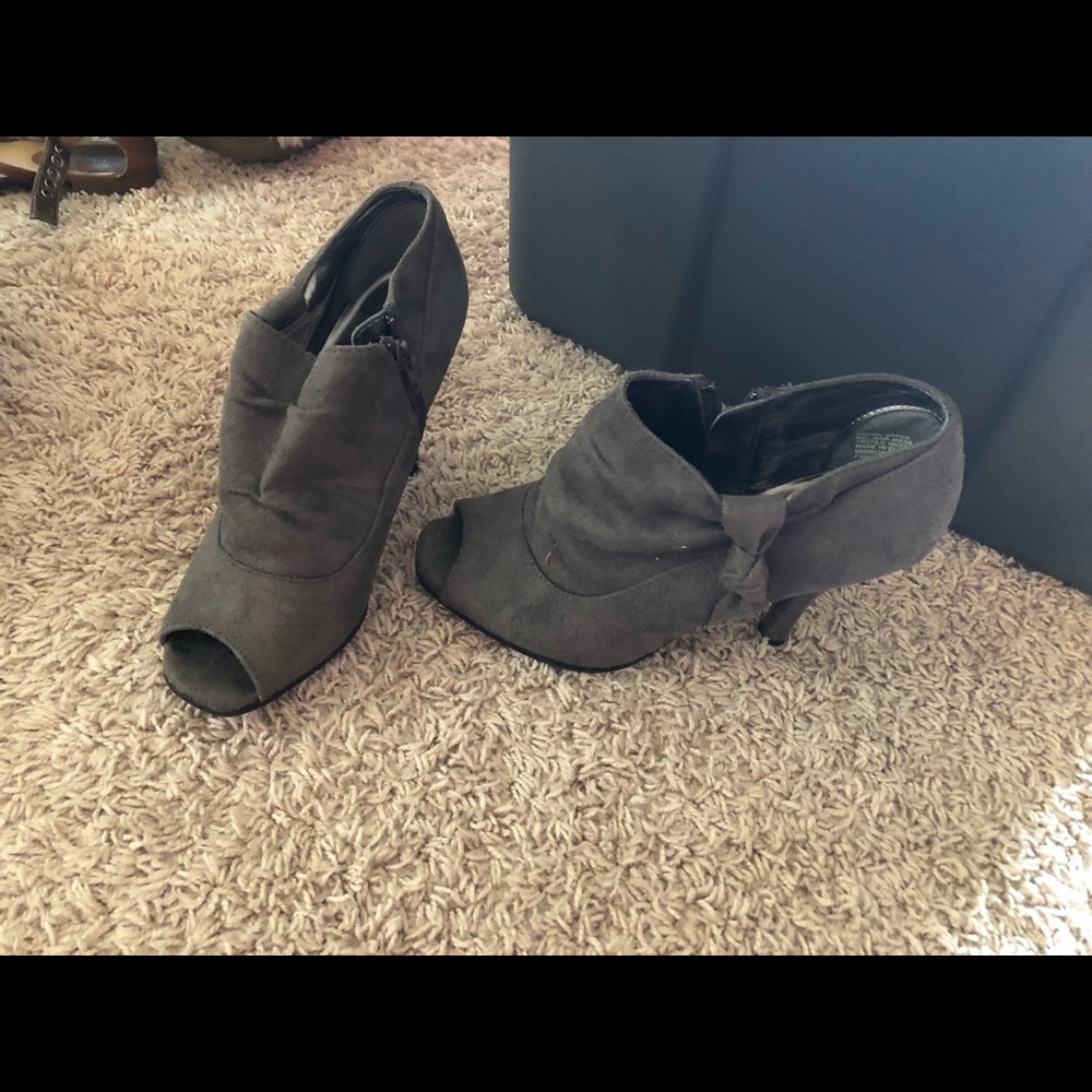 Suede peep toe booties